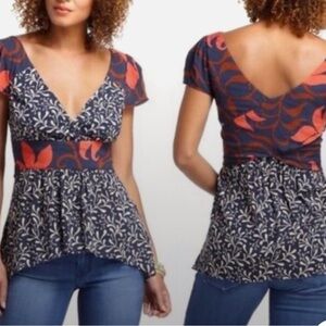 Stylish Navy and Red Patterned Women's Top